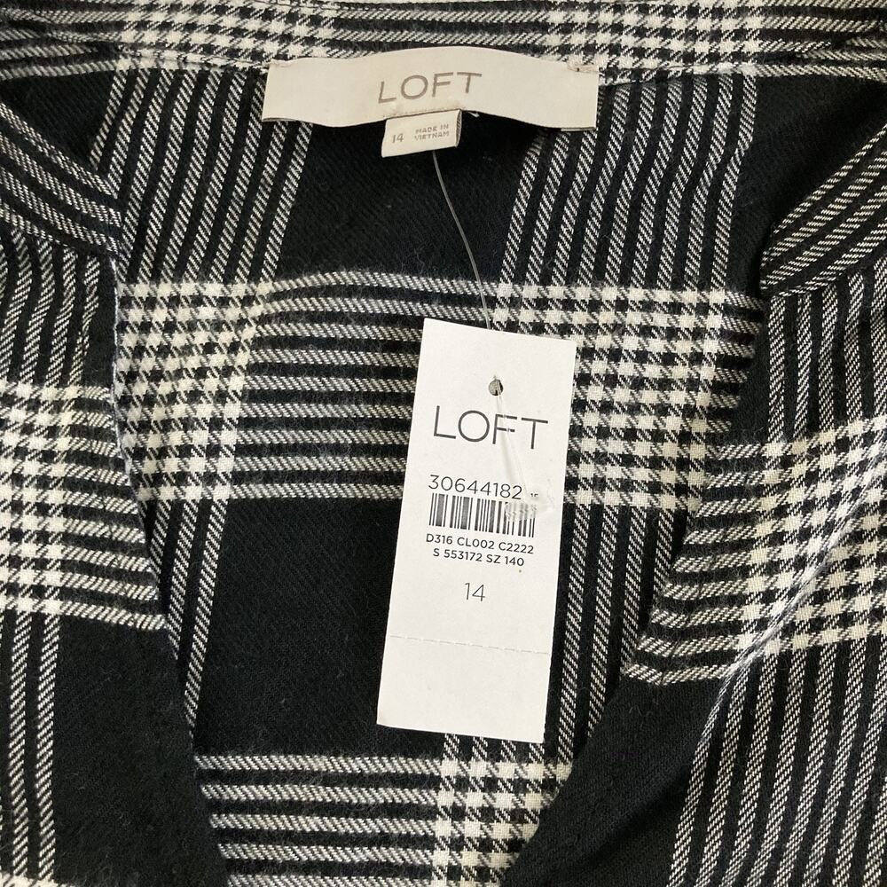 NWT LOFT Women's Plaid Puff Sleeve Swing Dress Drop waist Black Size 14 - Picture 4 of 13